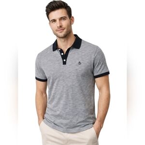Original Penguin Slim Fit Polo Shirt Grey Navy Contrast Collar Sz S